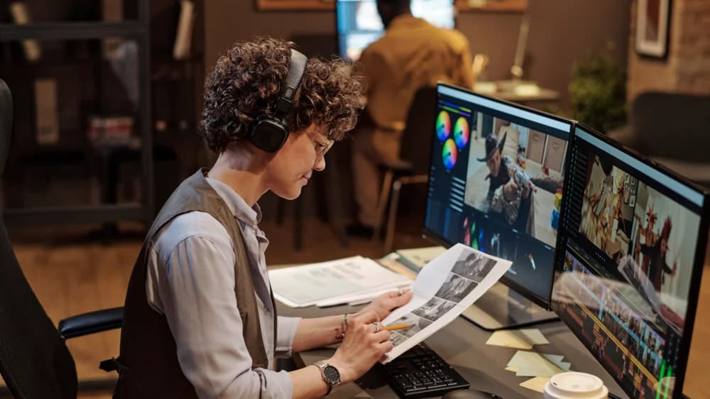 Profesional de agencia trabajando frente a un computador