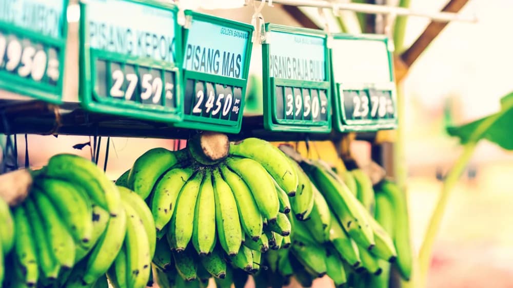 Etiquetas de precios de productos en un mercado
